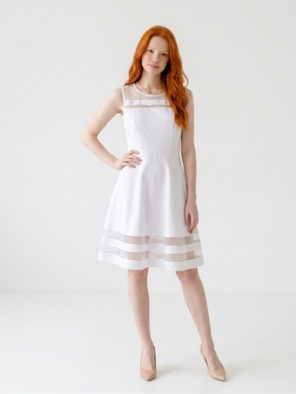 FACE N Face White Sleeveless dress w/mesh panels